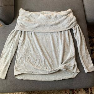 Grey Off the Shoulder Tied Sweater